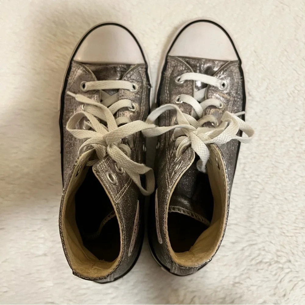 CONVERSE 3 (5.5) Silver Classic Lace Up High Tops Distressed